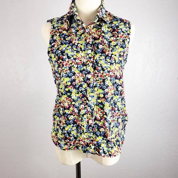 Vintage 90s Guess USA Floral Button Sleeveless Top - Picture 1 of 17